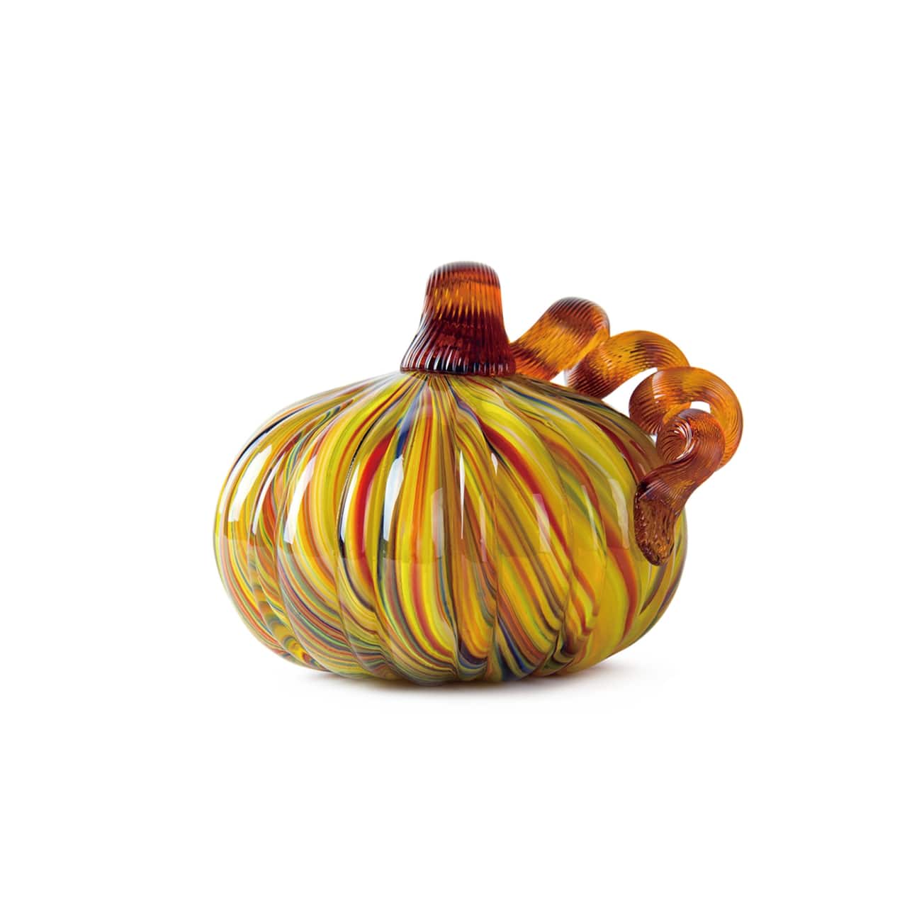 Glitzhome&#xAE; Short Glass Pumpkin, Multicolor Stripes